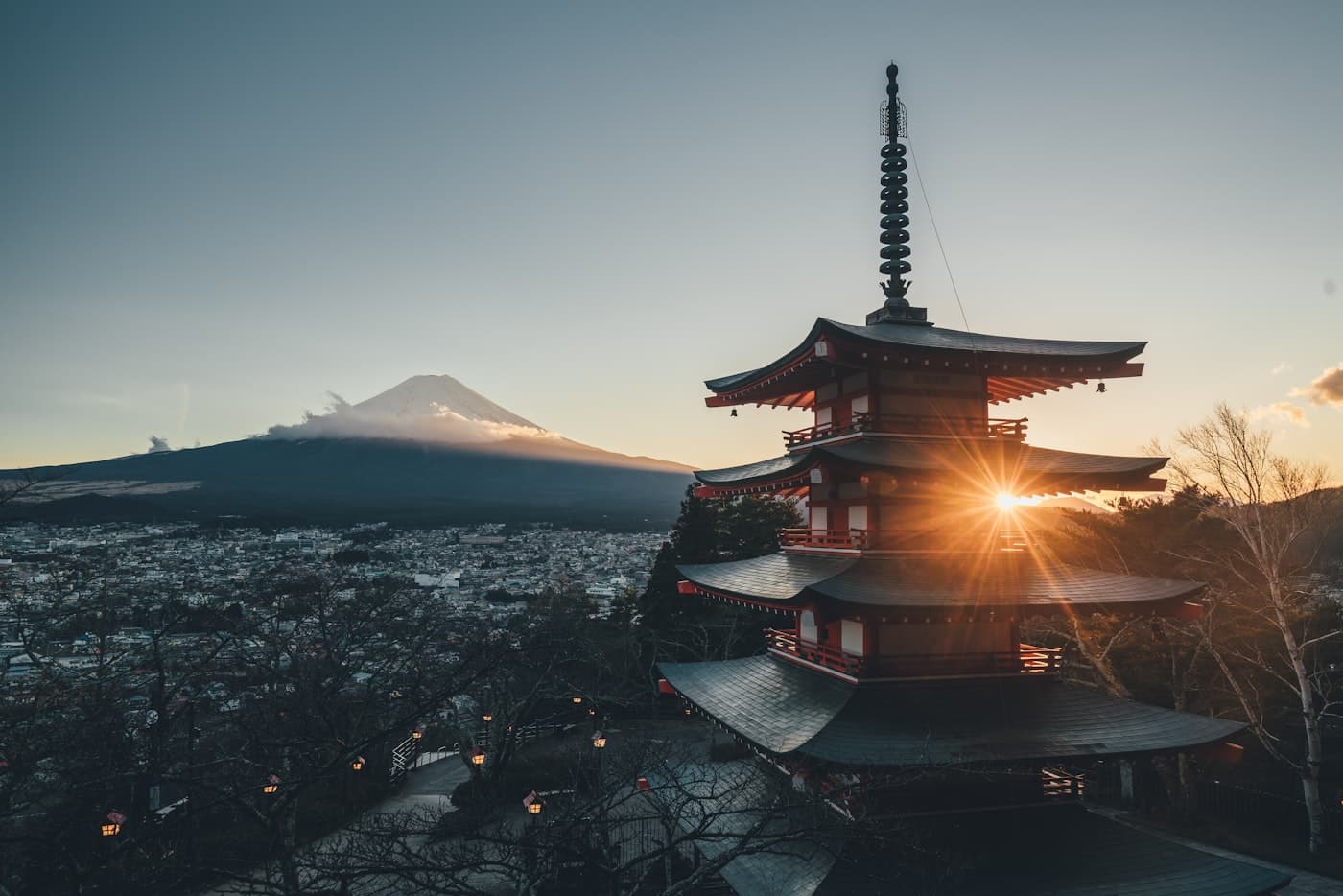 富士山與忠靈塔日落